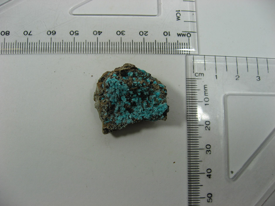 This is a dimensional ruler image of aurichalcite, from Russia, which can be found on the MIROFOSS database.